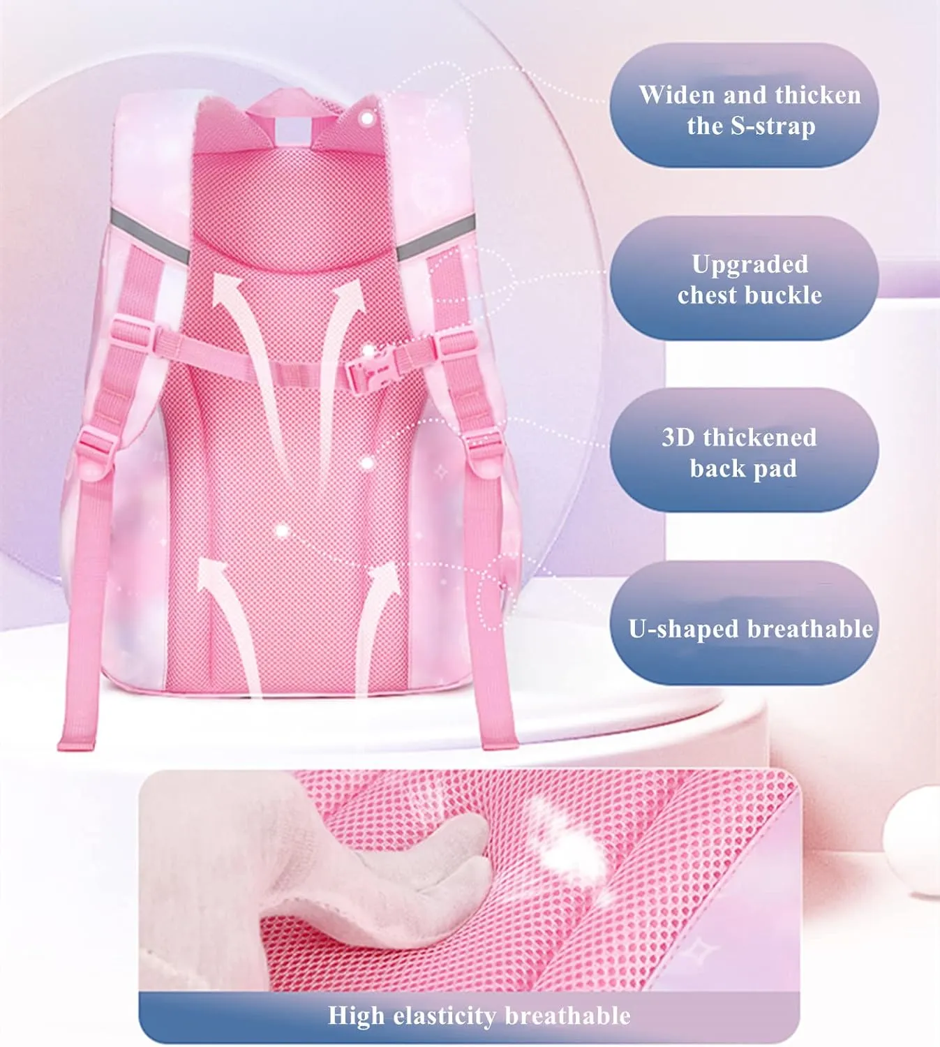 Girls backpack,Kids Backpack for Girl,Cute Elementary Bookbag Waterproof Large Capacity School Bag Backpacks for Girls (Pink)