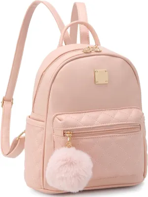 Girls Fashion Mini Backpack Purse Small Cute Plaid Leather Women Backpacks Little Bag (Pink)
