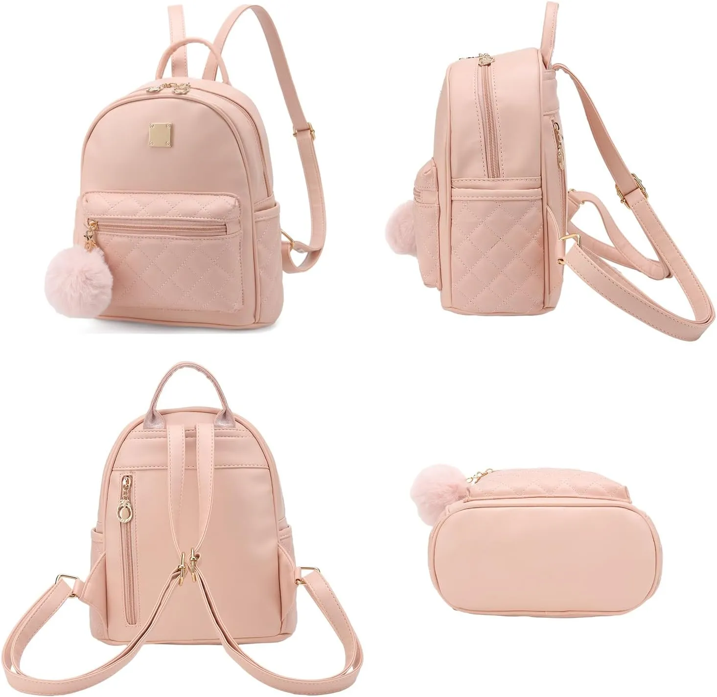 Girls Fashion Mini Backpack Purse Small Cute Plaid Leather Women Backpacks Little Bag (Pink)