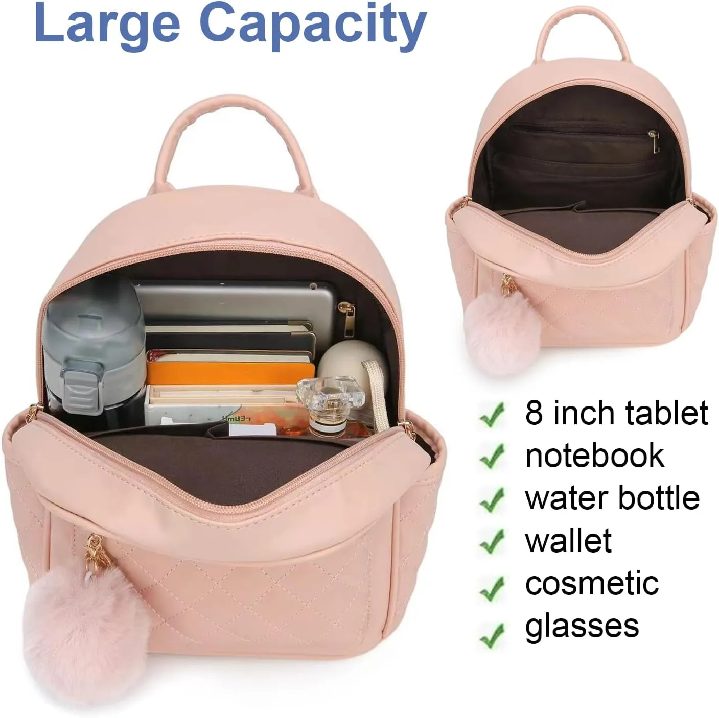 Girls Fashion Mini Backpack Purse Small Cute Plaid Leather Women Backpacks Little Bag (Pink)