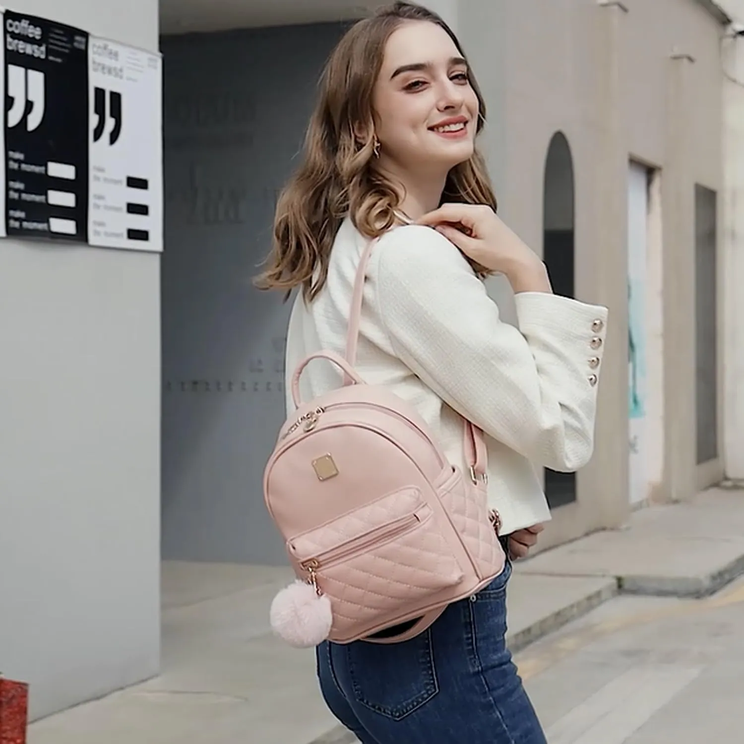 Girls Fashion Mini Backpack Purse Small Cute Plaid Leather Women Backpacks Little Bag (Pink)