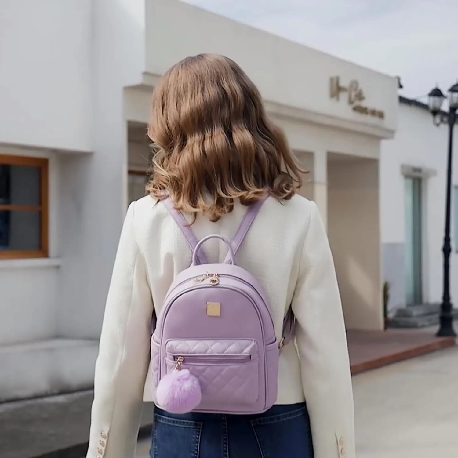 Girls Fashion Mini Backpack Purse Small Cute Plaid Leather Women Backpacks Little Bag (Purple)