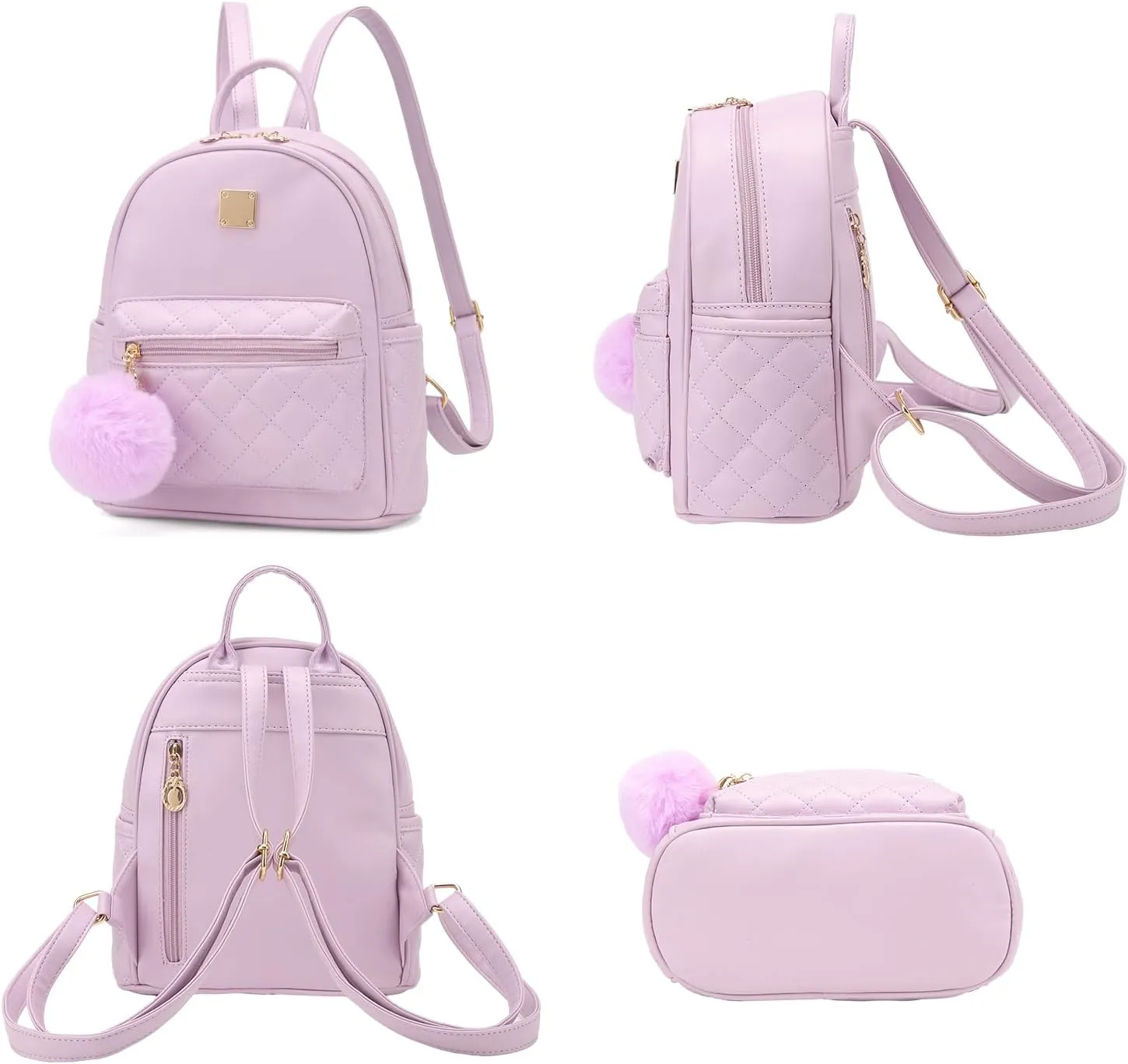 Girls Fashion Mini Backpack Purse Small Cute Plaid Leather Women Backpacks Little Bag (Purple)