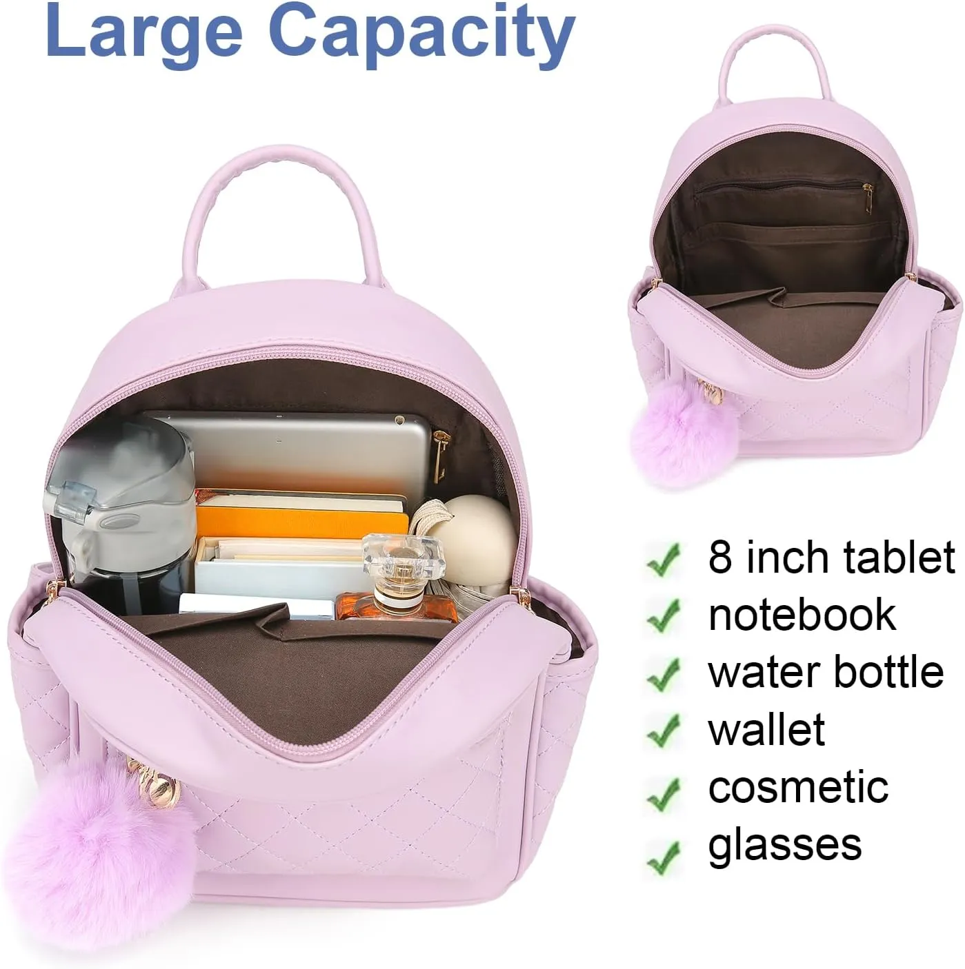Girls Fashion Mini Backpack Purse Small Cute Plaid Leather Women Backpacks Little Bag (Purple)