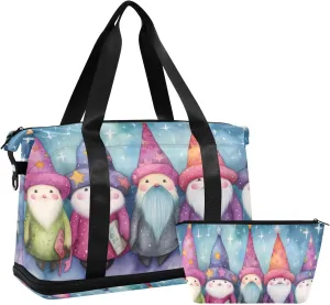 Gnomes Wearing Hat Sports Gym Bag with Waterproof Dry Wet Pocket, Travel Duffel Bag for Women MenWorkout Bag Fits Yoga, Swimming