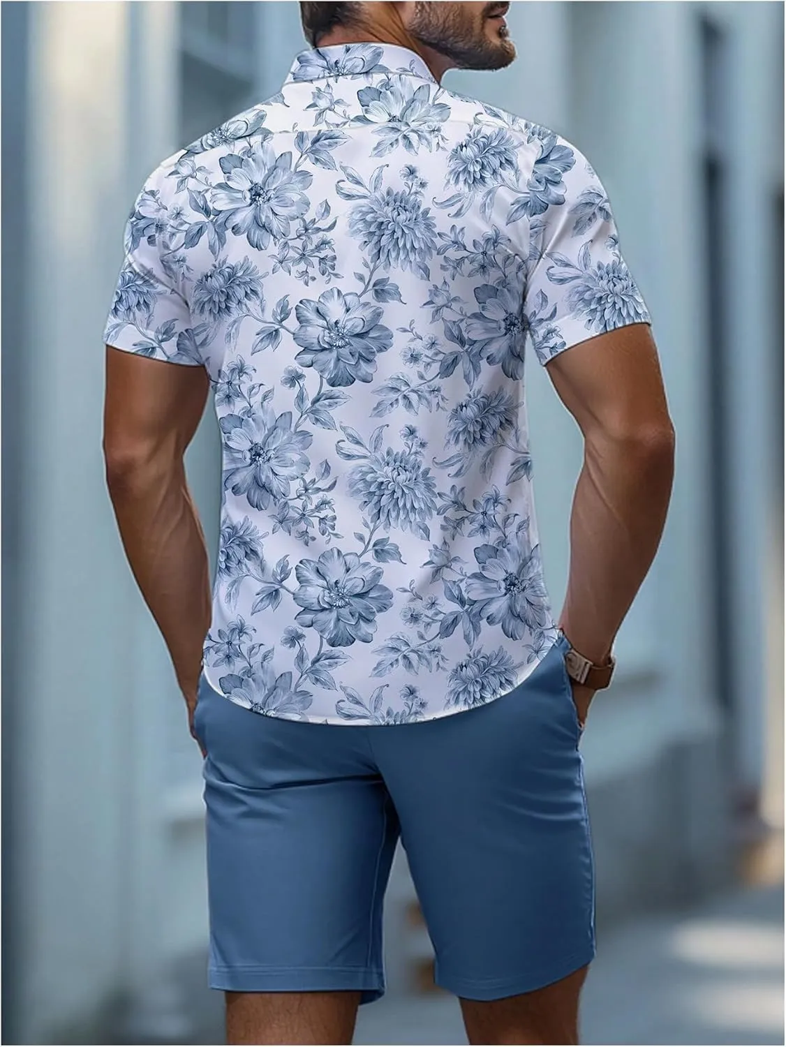 GORGLITTER Men's Hawaiian Matching Set Summer Beach 2 Piece Outfits Flower Button Down Shirts and Shorts Set