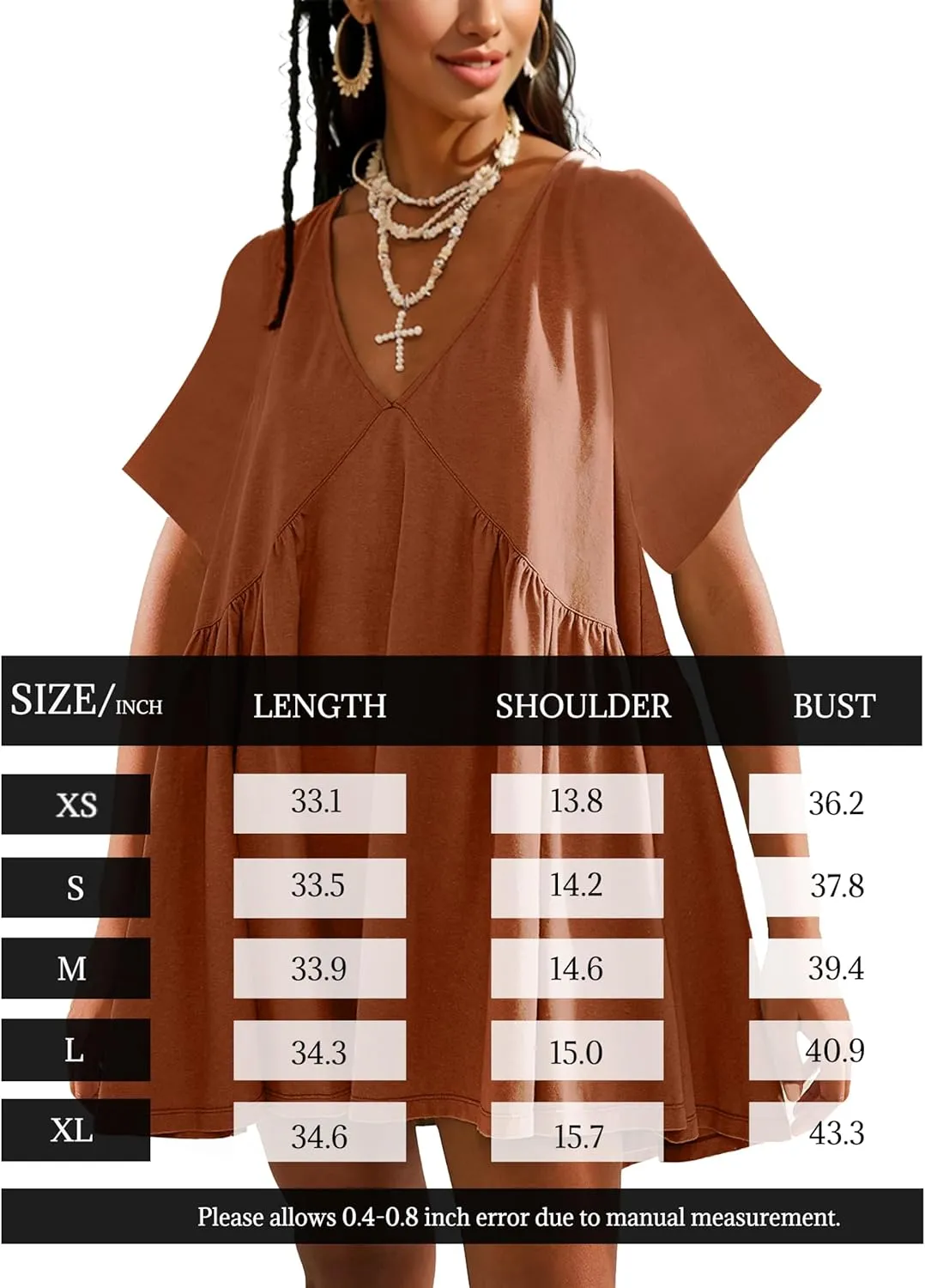 Gozoloma Women Summer Short Sleeve Mini Dress Casual Loose V Neck Flowy Sundress Vacation Tshirt Sun Dress with Pockets