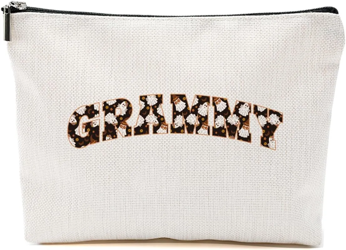 Grammy Gift Ideas Makeup Bag Grandmother Gifts Cute Halloween Ghost Cosmetic Bag Gifts for Grandma Women Granny Yaya Zipper Pouch Travel Organizer Thank You Gifts for Halloween party Mothers Day
