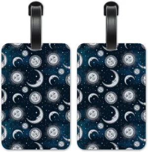 Gray Moon & Suns - Luggage ID Tags - Suitcase Identification Cards - Set of 2