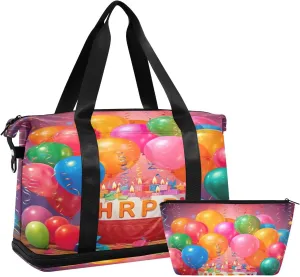 Happy Birthday Sports Gym Bag with Waterproof Dry Wet Pocket, Travel Duffel Bag for Women MenWorkout Bag Fits Yoga, Swimming