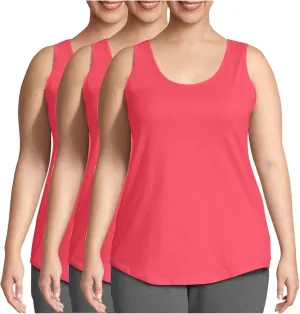 HGps8w 3 Pack Womens Plus Size Basic Tank Tops, Casual Solid Color Crewneck Sleeveless Undershirts Blouses