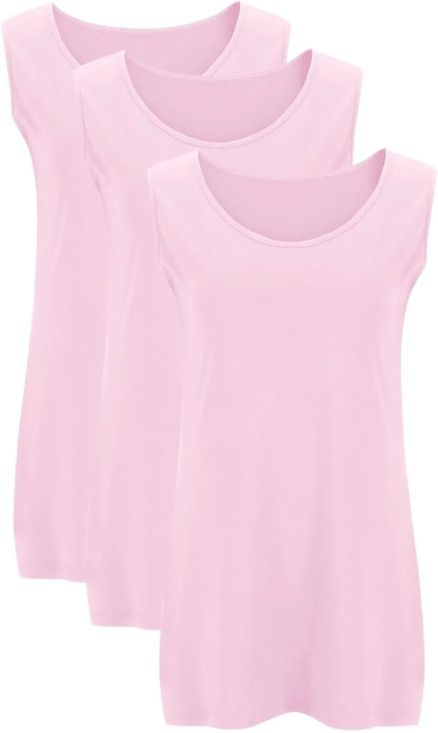 HGps8w 3 Pack Womens Plus Size Basic Tank Tops, Casual Solid Color Crewneck Sleeveless Undershirts Blouses