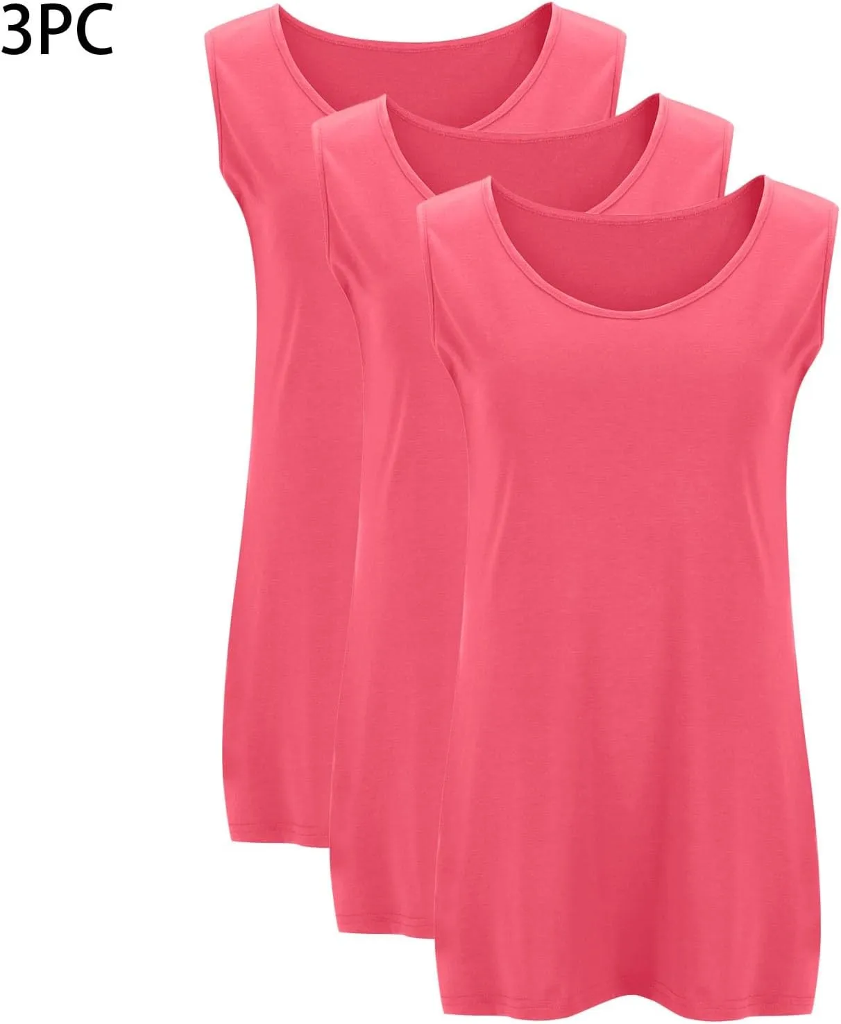 HGps8w 3 Pack Womens Plus Size Basic Tank Tops, Casual Solid Color Crewneck Sleeveless Undershirts Blouses