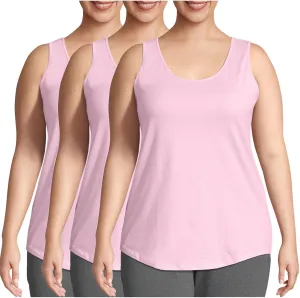 HGps8w 3 Pack Womens Plus Size Basic Tank Tops, Casual Solid Color Crewneck Sleeveless Undershirts Blouses