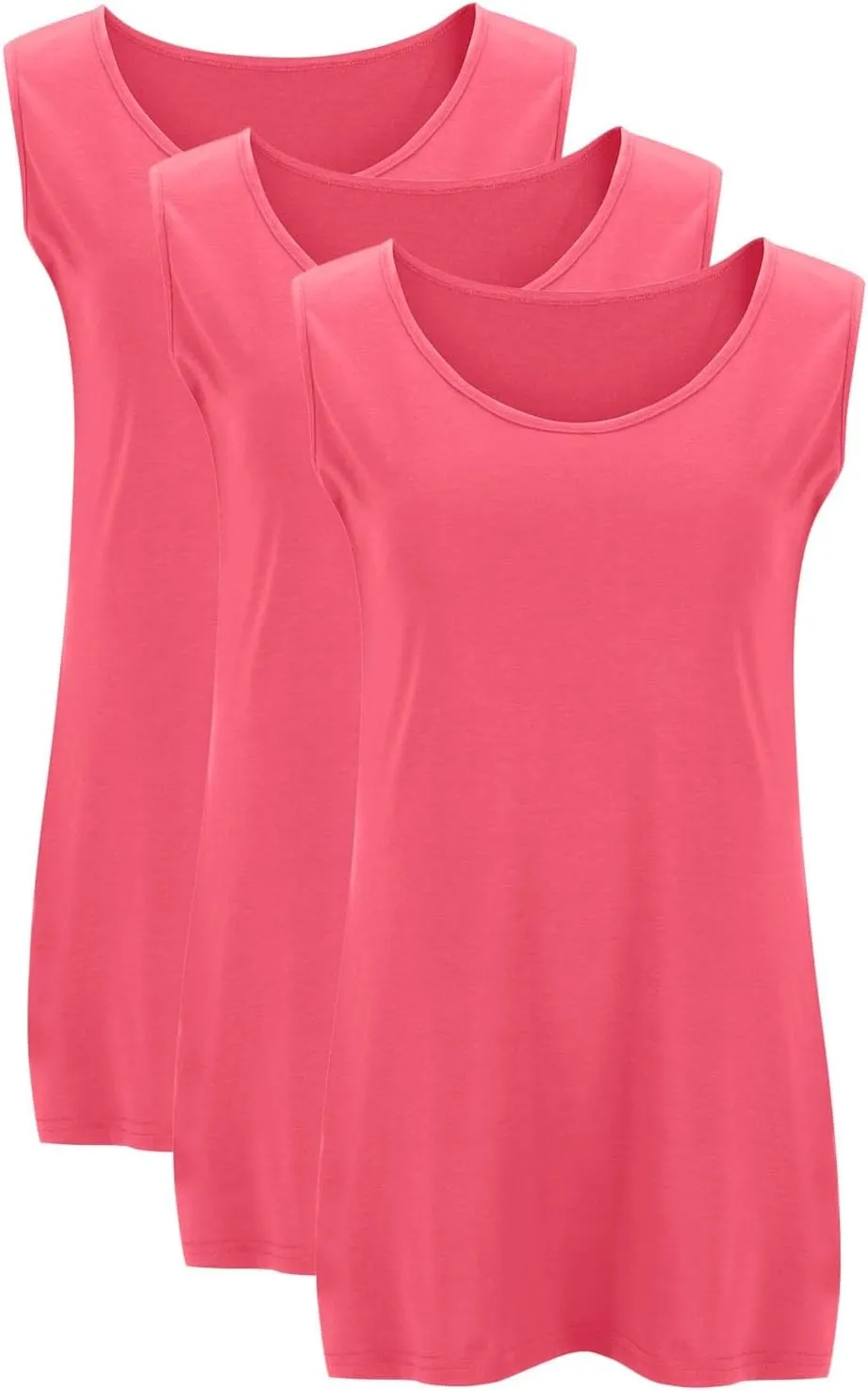 HGps8w 3 Pack Womens Plus Size Basic Tank Tops, Casual Solid Color Crewneck Sleeveless Undershirts Blouses