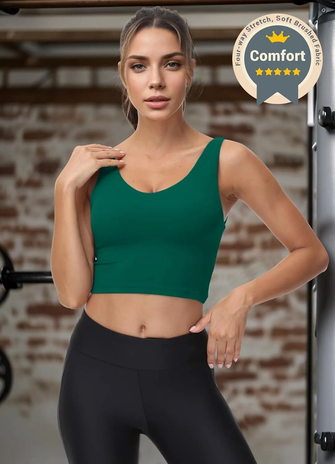 High Neck Sports Bra for Women Longline Full Coverage Sports Bras Medium Impact Padded Workout Crop Tops for Yoga Gym