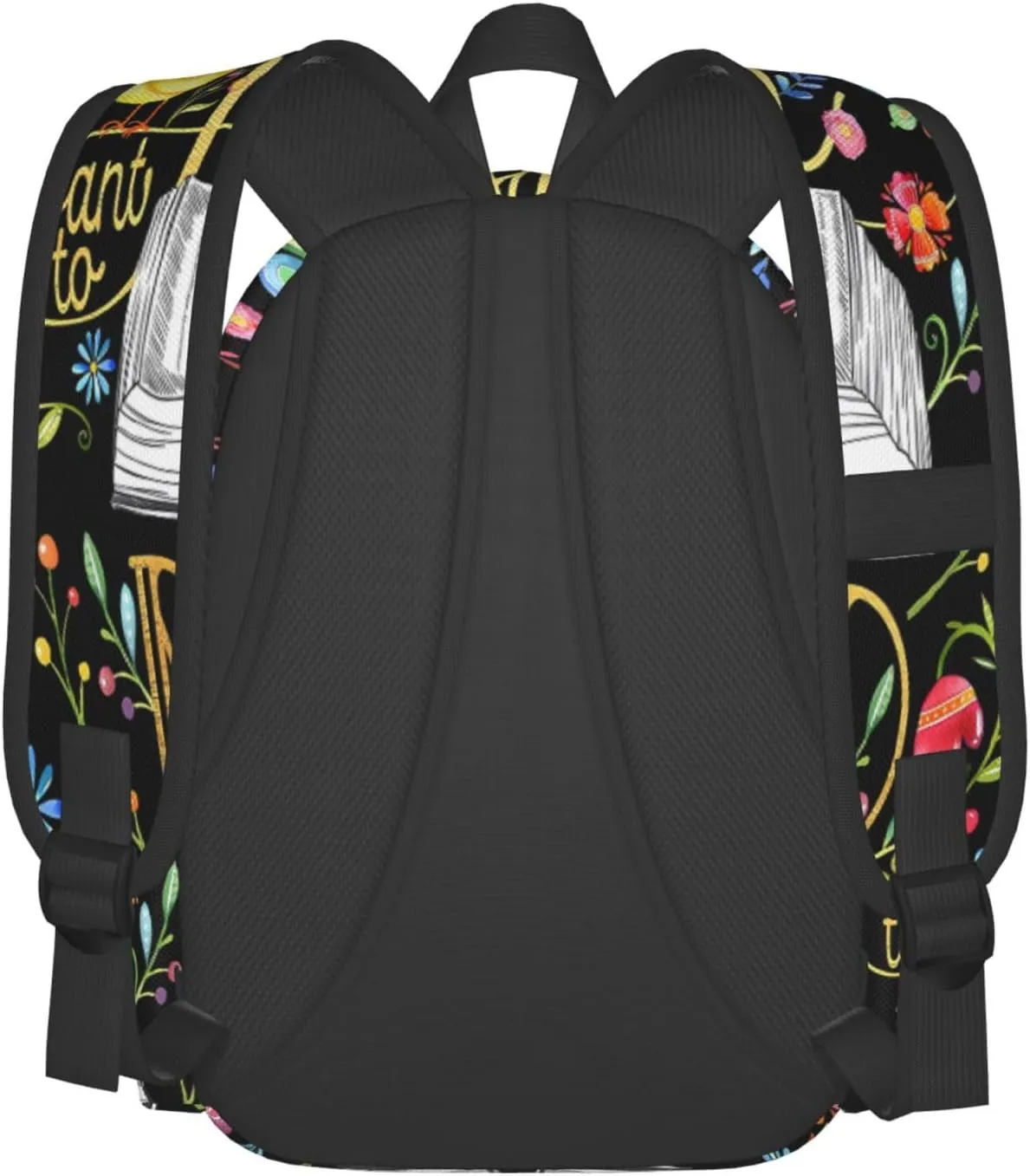 I Just Want To Read Black Floral Laptop Backpack Shoulder Bag Laptop Pack Travel Backpacks Commuter Back Pack Casual Daypack Bags With Side Pockets
