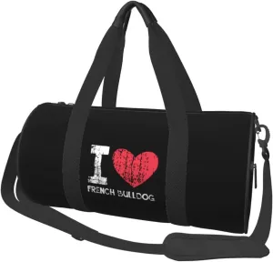I Love French Bulldog Convertible Garment Bag with Shoulder Strap, Carry on Garment Duffel Bag for Men Women - Rolling Foldable for Travel Luggage Bags (Black)