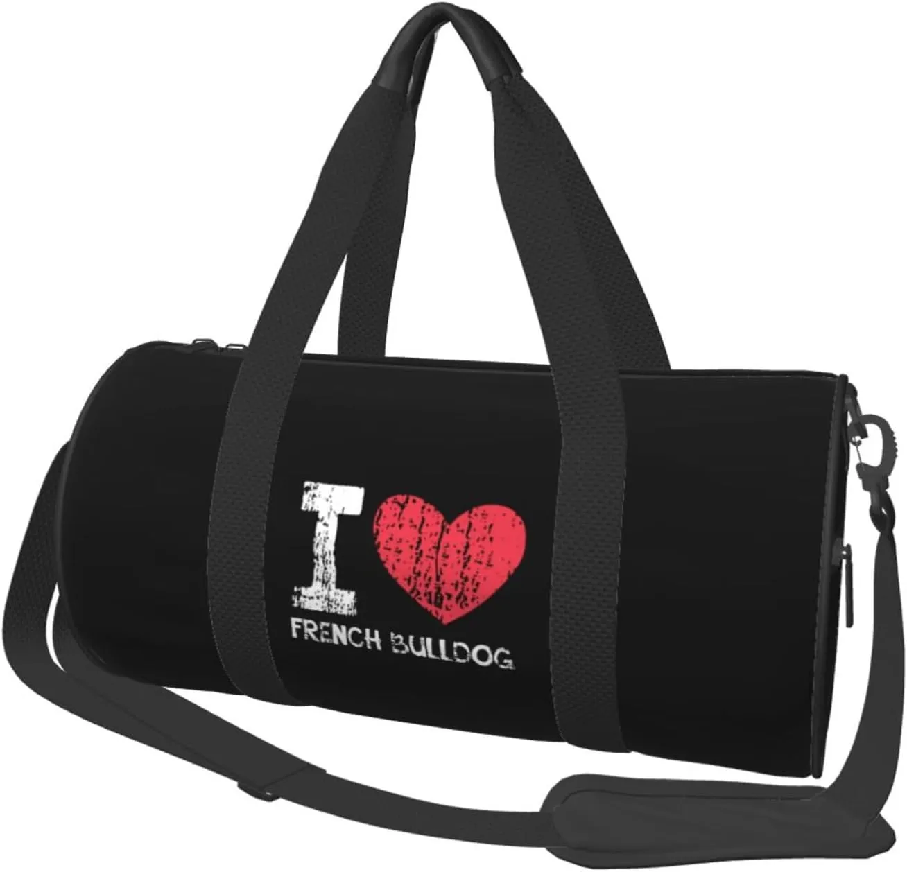 I Love French Bulldog Convertible Garment Bag with Shoulder Strap, Carry on Garment Duffel Bag for Men Women - Rolling Foldable for Travel Luggage Bags (Black)