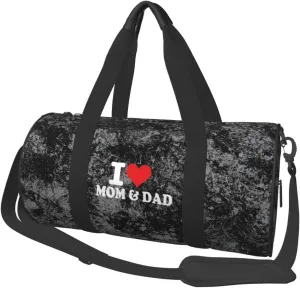 I Love Mom and Dad Convertible Garment Bag with Shoulder Strap, Carry on Garment Duffel Bag for Men Women - Rolling Foldable for Travel Luggage Bags (Black)