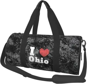 I Love Ohio Convertible Garment Bag with Shoulder Strap, Carry on Garment Duffel Bag for Men Women - Rolling Foldable for Travel Luggage Bags (Black)