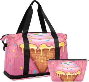 Ice Cream2 Sports Gym Bag with Waterproof Dry Wet Pocket, Travel Duffel Bag for Women MenWorkout Bag Fits Yoga, Swimming
