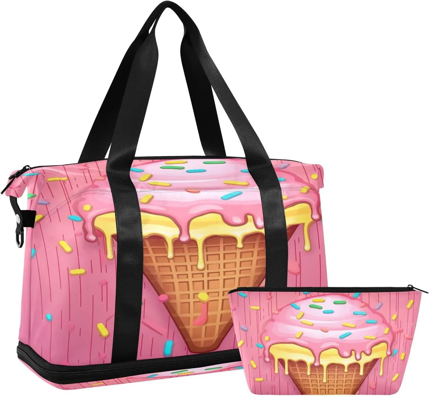 Ice Cream2 Sports Gym Bag with Waterproof Dry Wet Pocket, Travel Duffel Bag for Women MenWorkout Bag Fits Yoga, Swimming