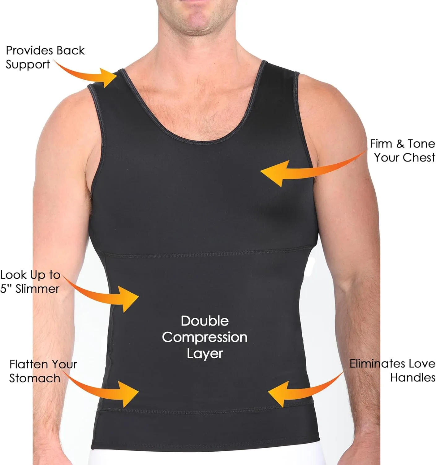 Insta Slim by I.S. Pro -Made in USA- Compression Muscle Tank for Men W/ 2 Layer Slimming Belt for Double Belly & Back Support