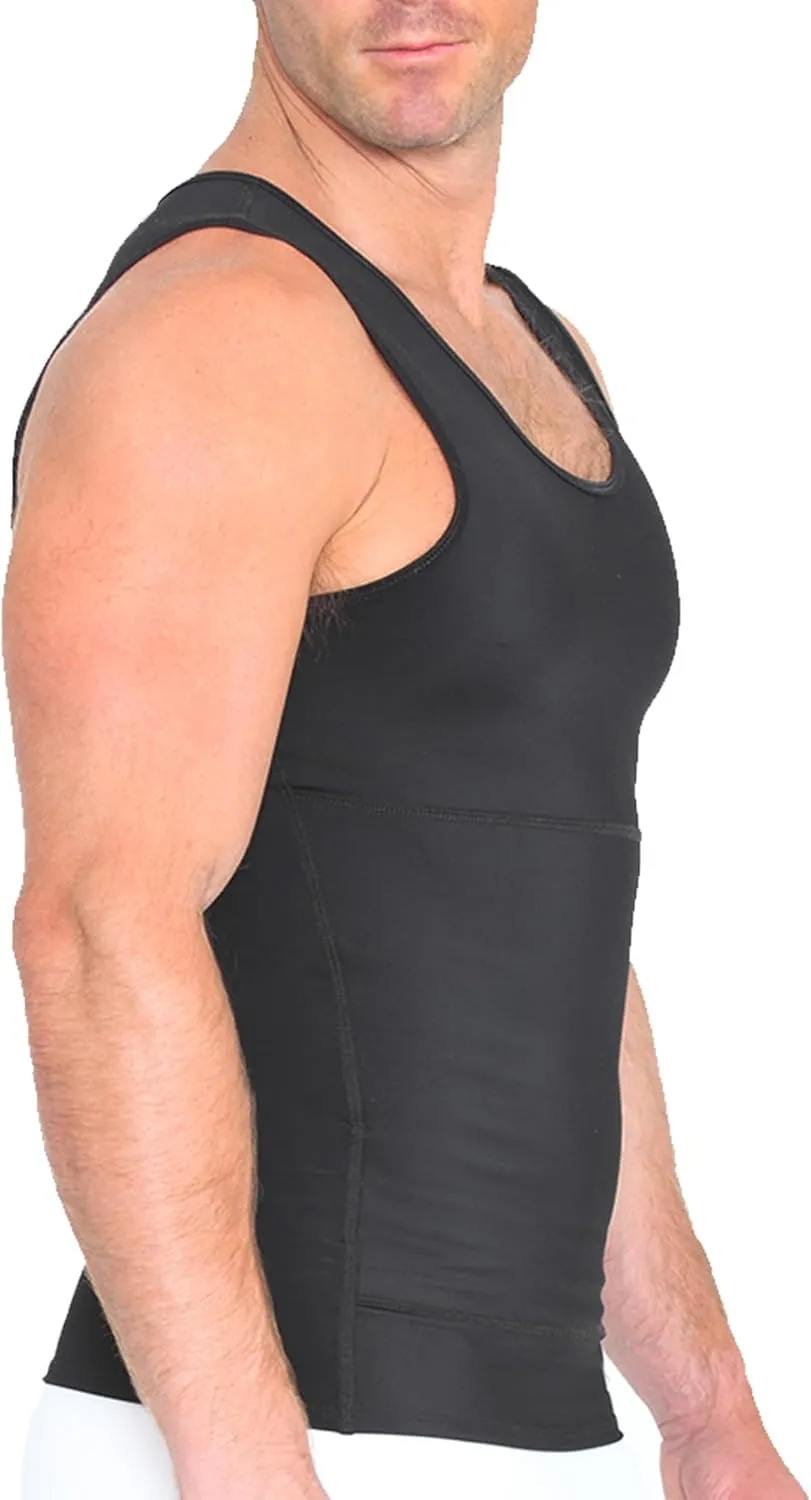 Insta Slim by I.S. Pro -Made in USA- Compression Muscle Tank for Men W/ 2 Layer Slimming Belt for Double Belly & Back Support