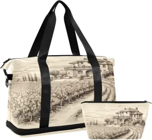Italian Vintage Drawing Sports Gym Bag with Waterproof Dry Wet Pocket, Travel Duffel Bag for Women MenWorkout Bag Fits Yoga, Swimming