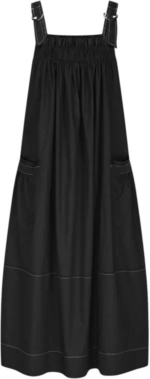 JOAU Bib Overall Dress for Women Summer Sleeveless Adjustable Strap Dresses A-Line Pleated Tiered Beach Pocket Maxi Dress