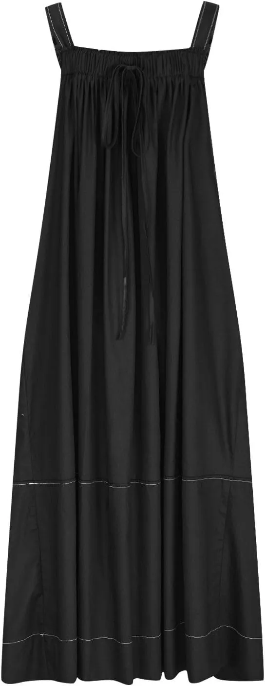 JOAU Bib Overall Dress for Women Summer Sleeveless Adjustable Strap Dresses A-Line Pleated Tiered Beach Pocket Maxi Dress