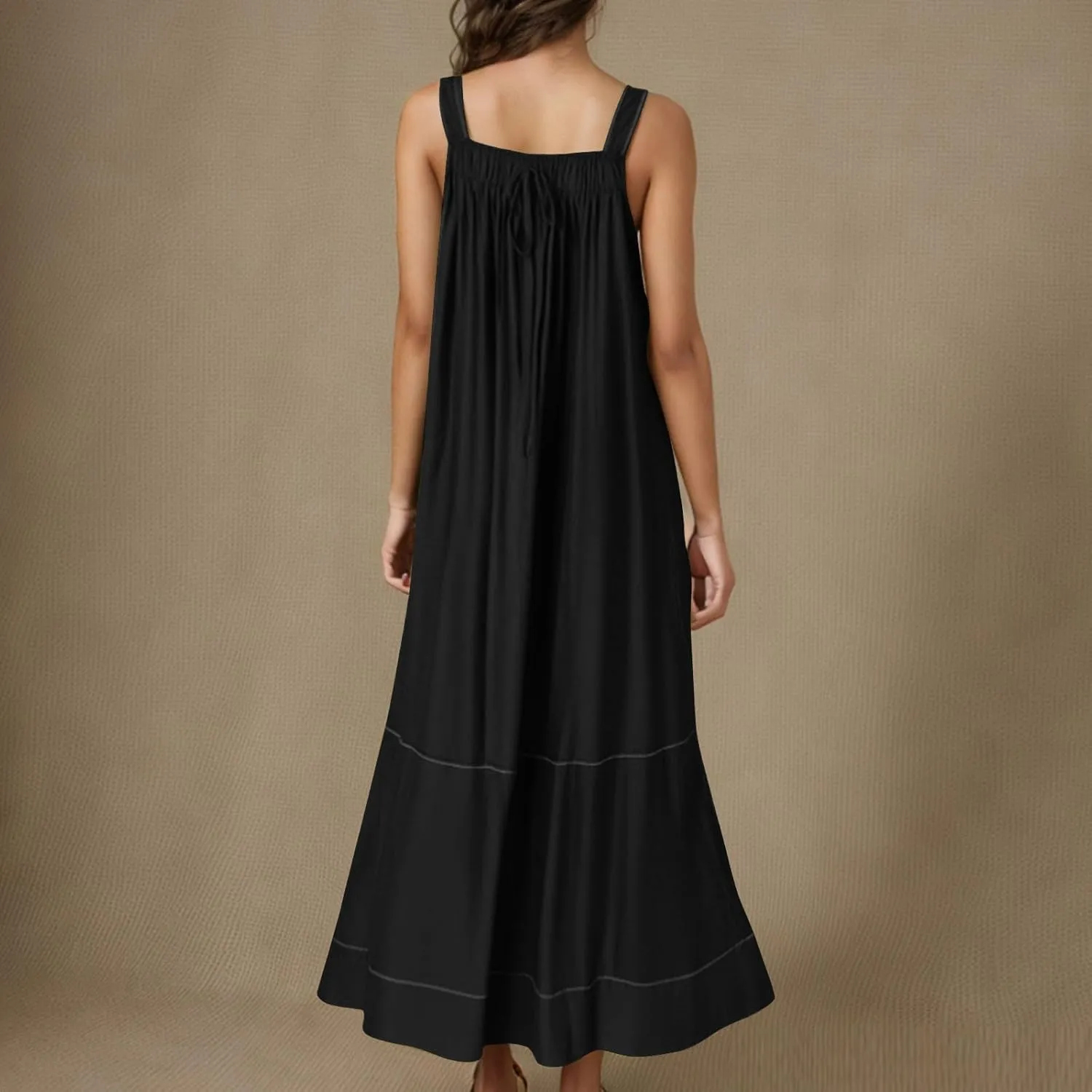 JOAU Bib Overall Dress for Women Summer Sleeveless Adjustable Strap Dresses A-Line Pleated Tiered Beach Pocket Maxi Dress