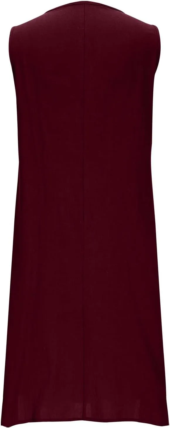 JOAU Cotton Linen Sundresses for Women Summer Casual Loose Sleeveless Tank Dress Crewneck A-Line Beach Dresses with Pockets