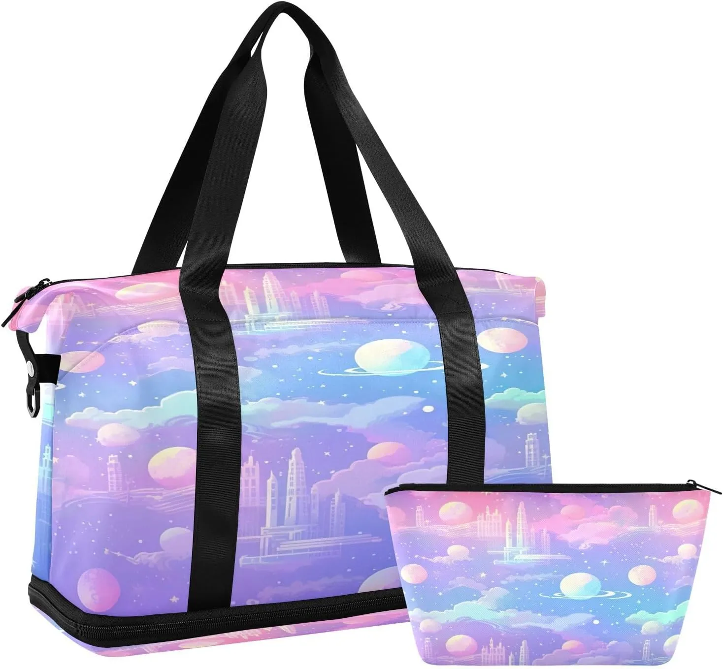 Kawaii Galaxy Texture Sports Gym Bag with Waterproof Dry Wet Pocket, Travel Duffel Bag for Women MenWorkout Bag Fits Yoga, Swimming