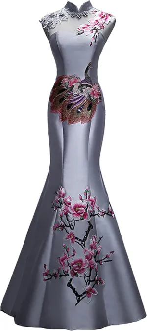 Keting Mermaid Flower Pattern Satin Corset Prom Party Bridesmaid Dress Evening Shower Pageant Celebrity Gown for Wedding