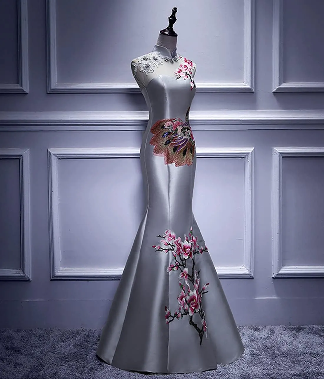 Keting Mermaid Flower Pattern Satin Corset Prom Party Bridesmaid Dress Evening Shower Pageant Celebrity Gown for Wedding