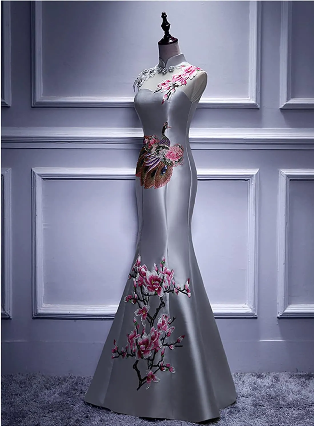 Keting Mermaid Flower Pattern Satin Corset Prom Party Bridesmaid Dress Evening Shower Pageant Celebrity Gown for Wedding