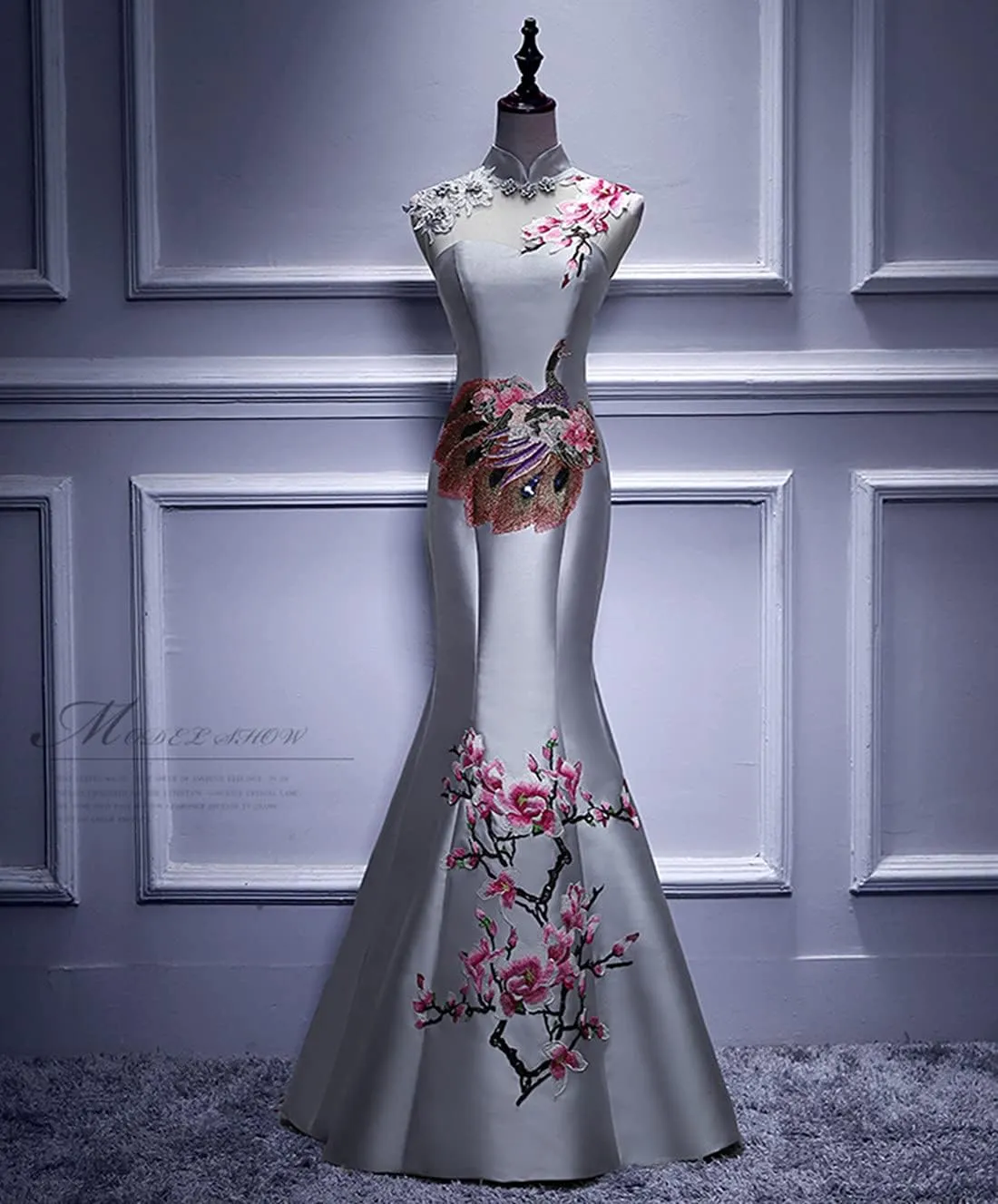 Keting Mermaid Flower Pattern Satin Corset Prom Party Bridesmaid Dress Evening Shower Pageant Celebrity Gown for Wedding