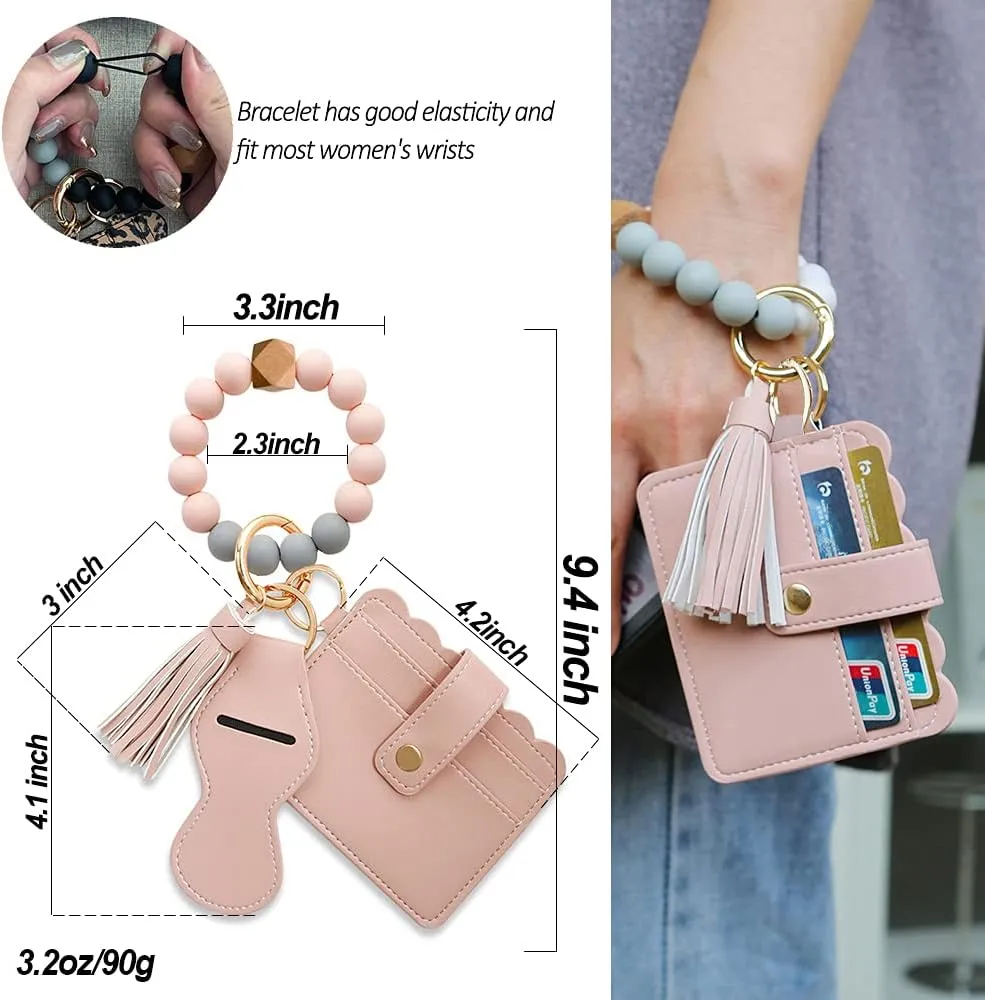 Keychain Wristlet Key Ring Bracelet Silicone Bangle Wallet Card Chapstick Holder
