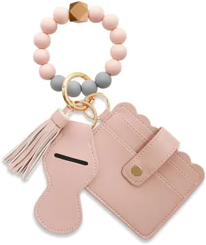 Keychain Wristlet Key Ring Bracelet Silicone Bangle Wallet Card Chapstick Holder