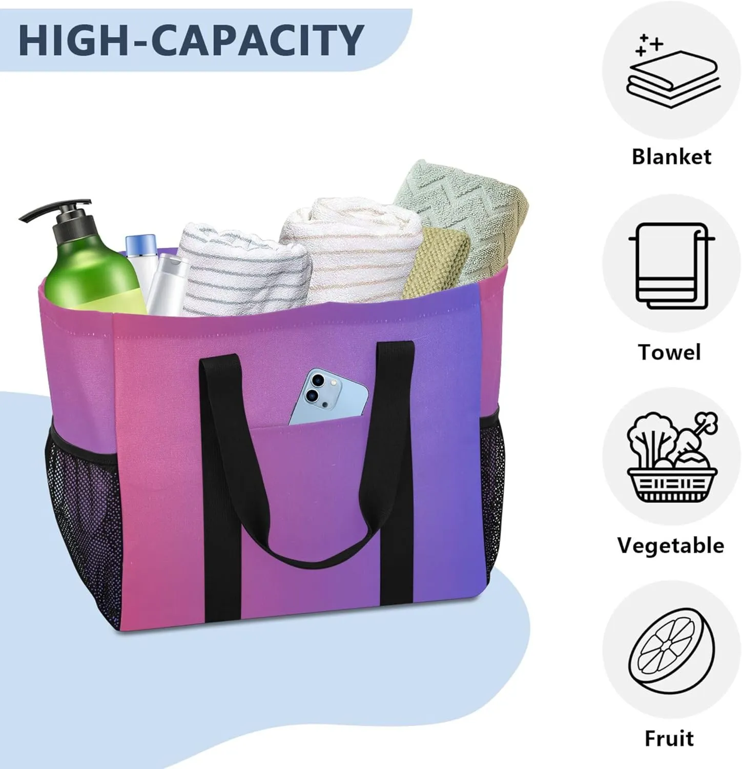 KLL Large Utility Tote Bag with Handles Foldable Sandproof Reusable Grocery Shopping Bags