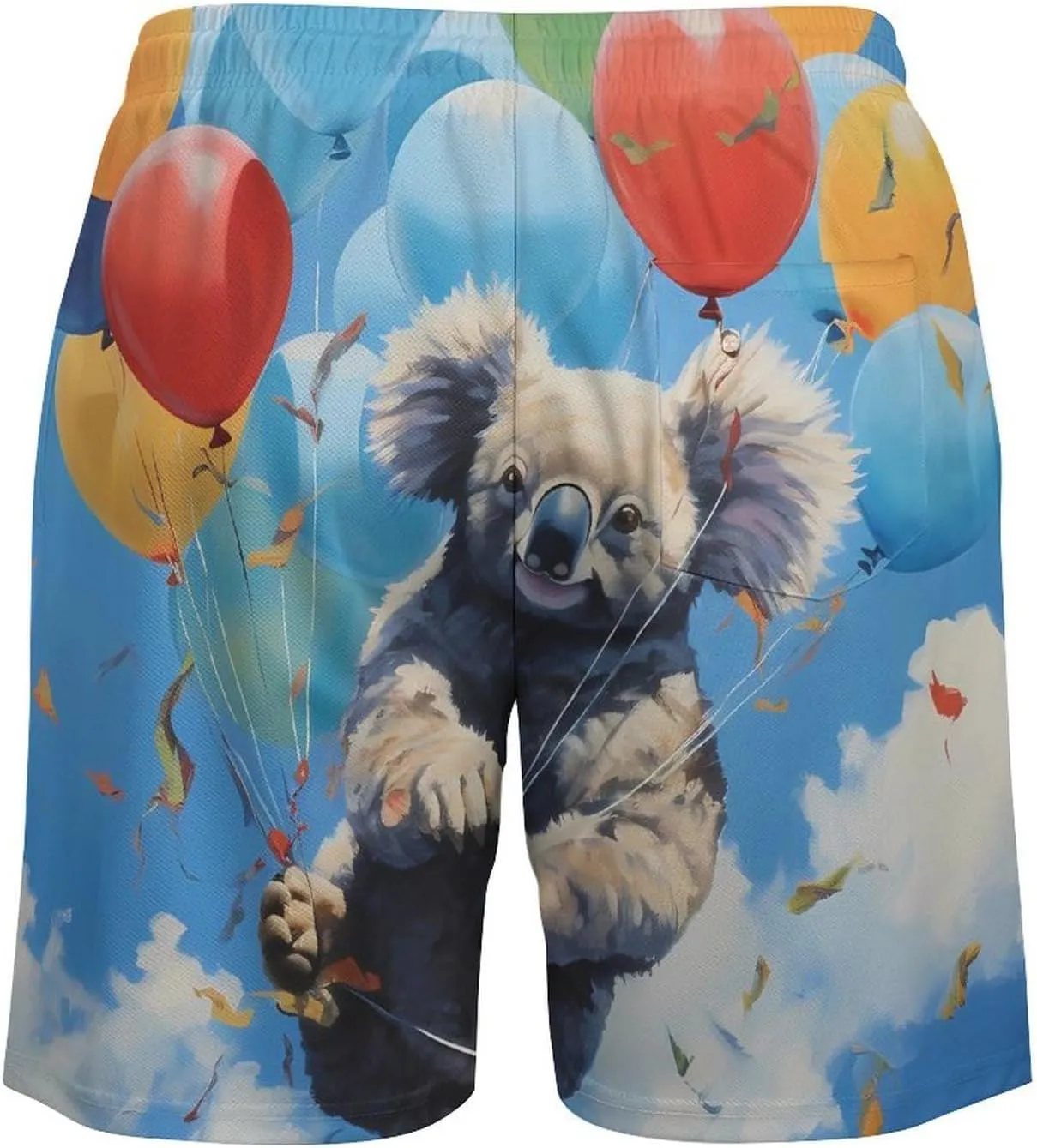 Koalas Balloons in Sky Men's Swim Trunks with Compression Liner Beach Swimming Shorts with Drawstring and Pockets