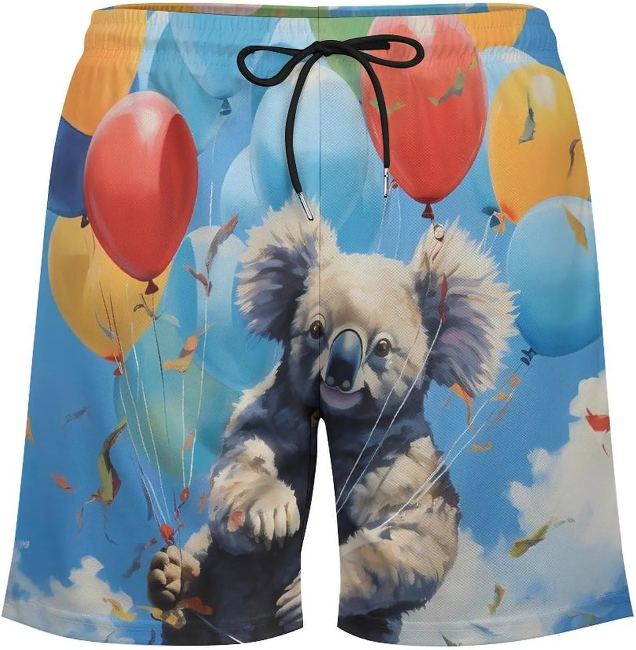 Koalas Balloons in Sky Men's Swim Trunks with Compression Liner Beach Swimming Shorts with Drawstring and Pockets