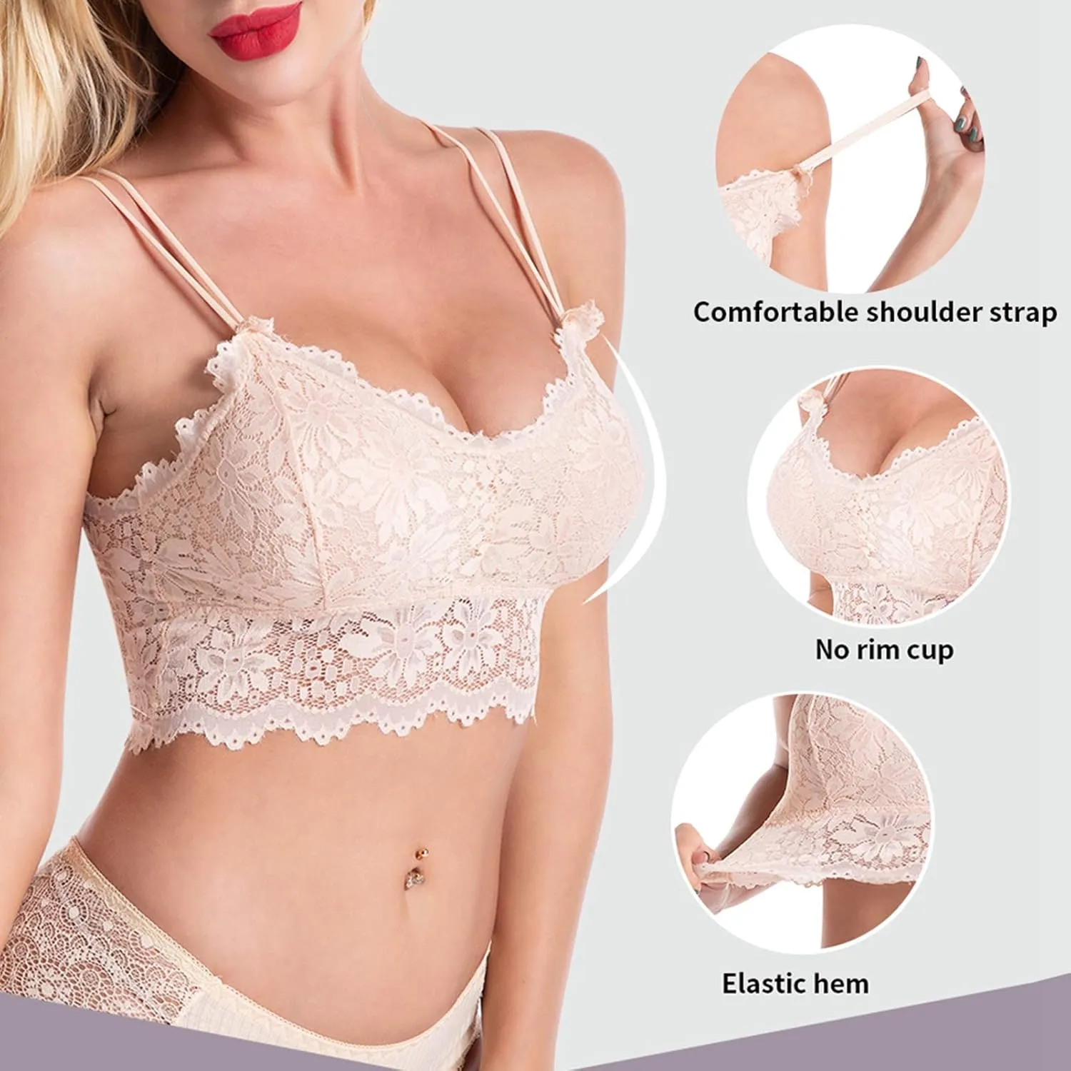 Lace Bandeau Bras with Strap Sunflower Wrapped Bralettes Deep V Neck Padded Sports Bra Bralette for Women Multipack