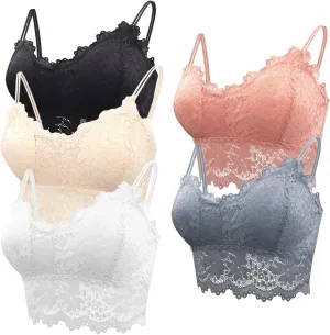 Lace Bandeau Bras with Strap Sunflower Wrapped Bralettes Deep V Neck Padded Sports Bra Bralette for Women Multipack