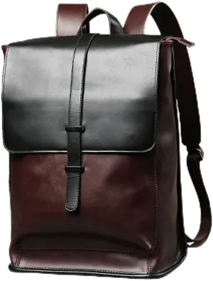 Laptop Leather Backpack Men Quality PU Travel Leisure Male Casual Bag Brown