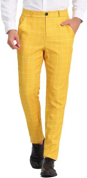 Lars Amadeus Men's Dress Plaid Pants Flat Front Printed Business Check Trousers
