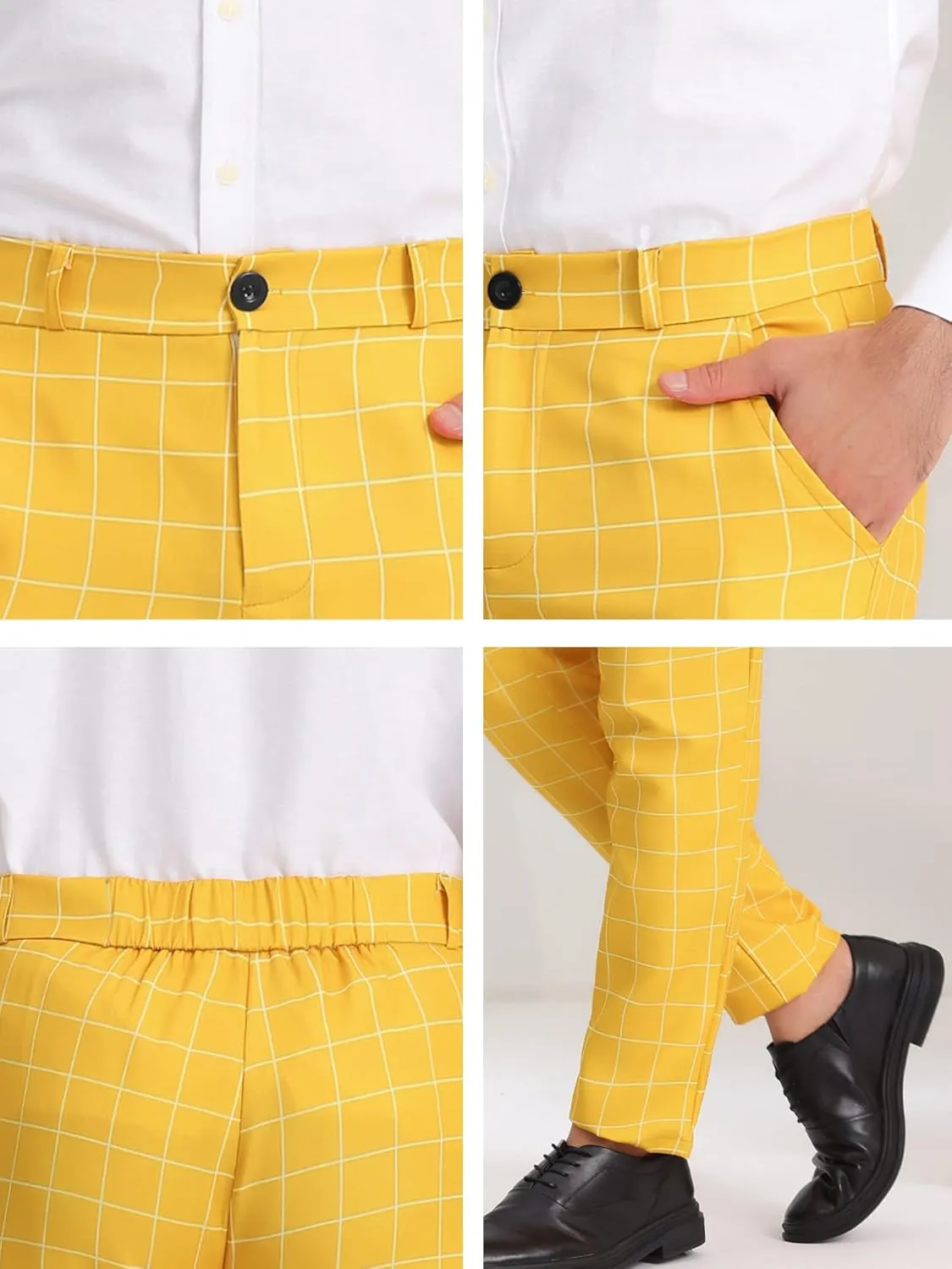 Lars Amadeus Men's Dress Plaid Pants Flat Front Printed Business Check Trousers