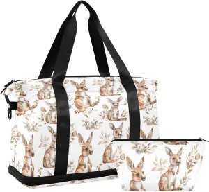 Leaves and Bunny Sports Gym Bag with Waterproof Dry Wet Pocket, Travel Duffel Bag for Women MenWorkout Bag Fits Yoga, Swimming